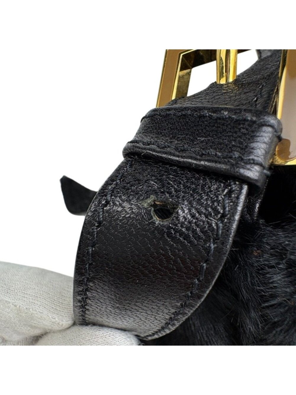 Fendi Zucca Logo Shoulder Bag Mamma Baguette Calf Hair Black - Picture 9 of 12